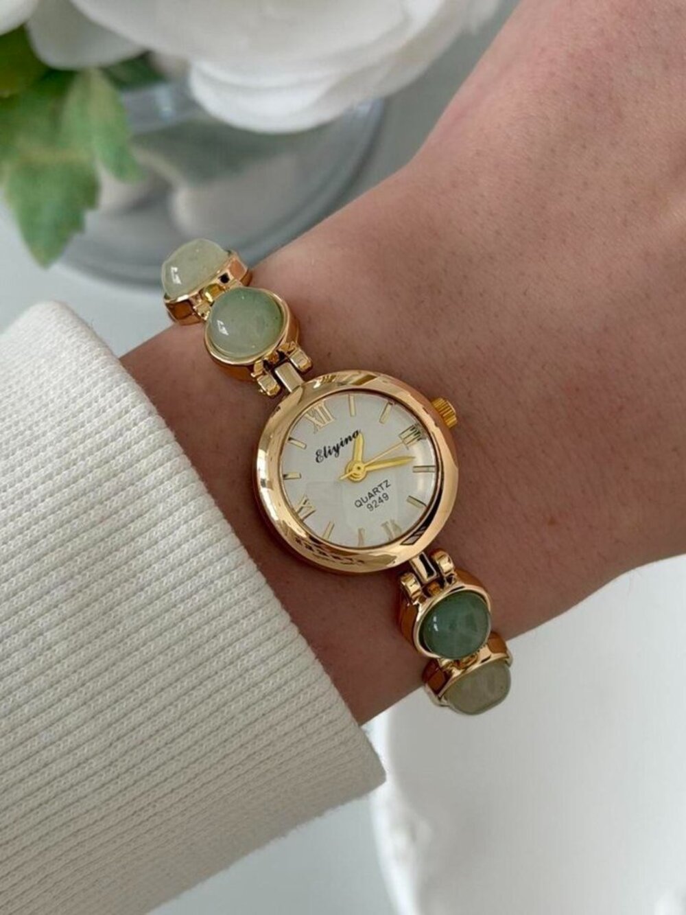Sku0502 Retro Gold Green Gemstone Women Watch Bracelet Stainless steel+gift bag